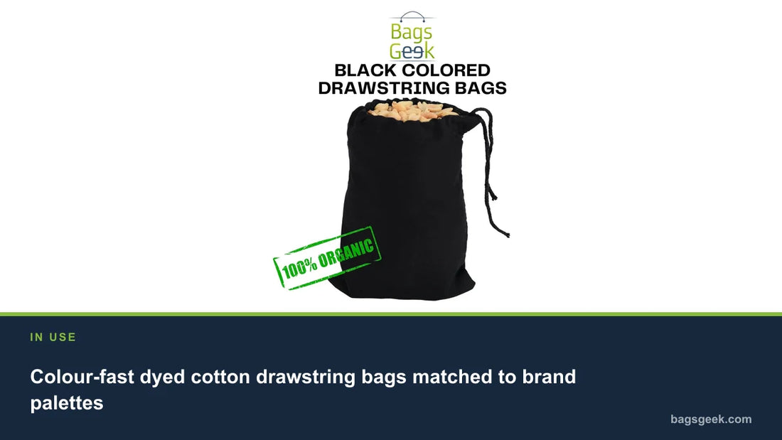 Colour-fast dyed cotton drawstring bags matched to brand palettes