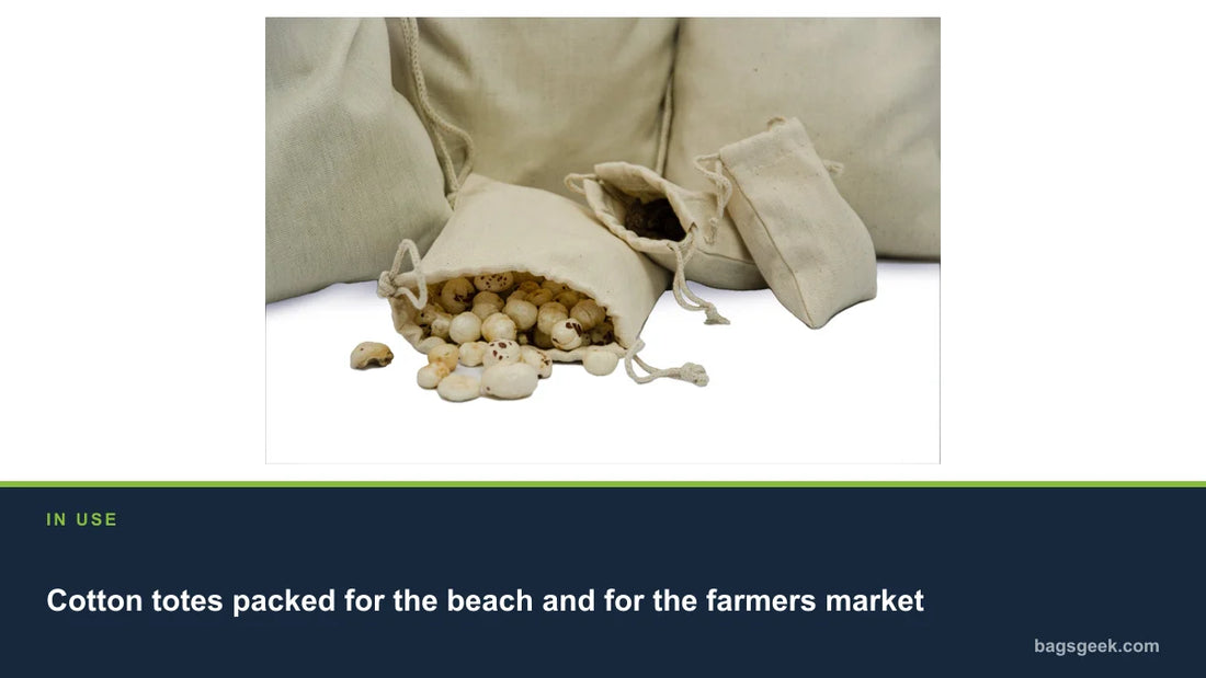 Cotton totes packed for the beach and for the farmers market