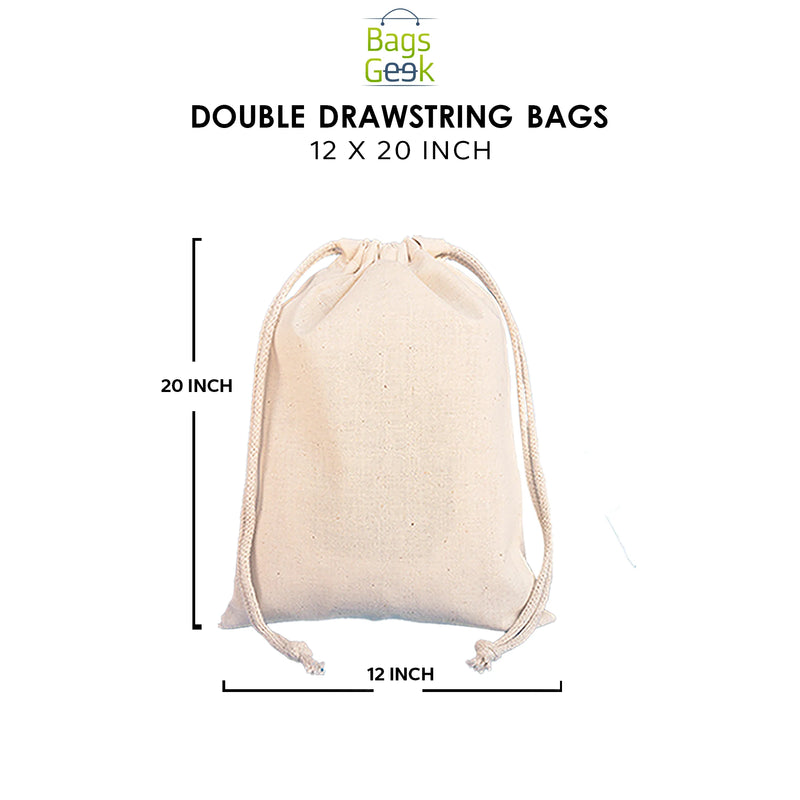 100% Cotton Canvas Value Drawstring Pouches / Favor Bags (Pack of 12)