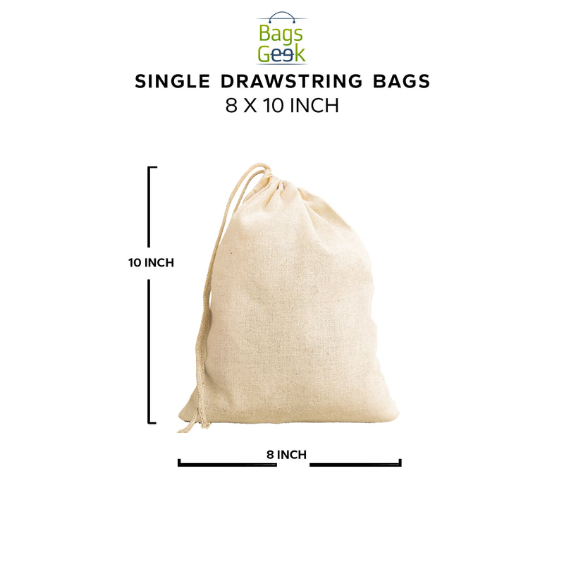 10 x 12 Inches 100% Cotton Single Drawstring Premium Quality Muslin Bags